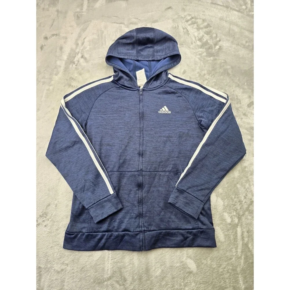 Adidas Boys Youth Full Zip Hoodie Jacket L Regular Fit Navy Blue